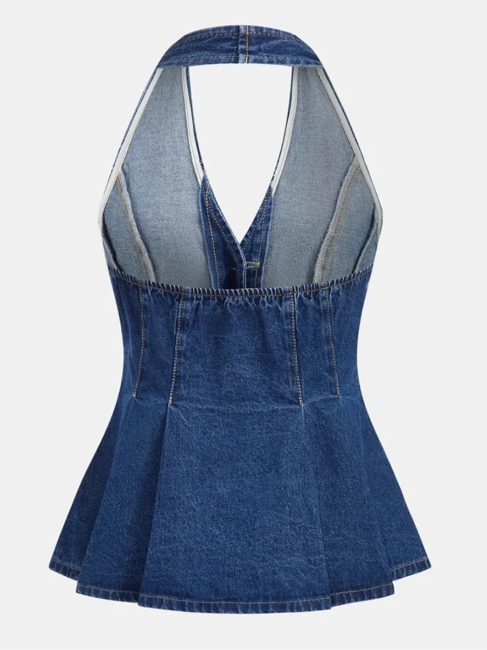 Commense Blue Denim Halter Vest & High-Rise Shorts Set M